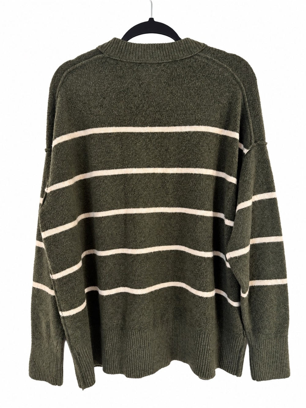 Aerie Olive Green Ivory Stripe Oversize Crewneck Sweater Neutral Cabin Granola M - Picture 7 of 10